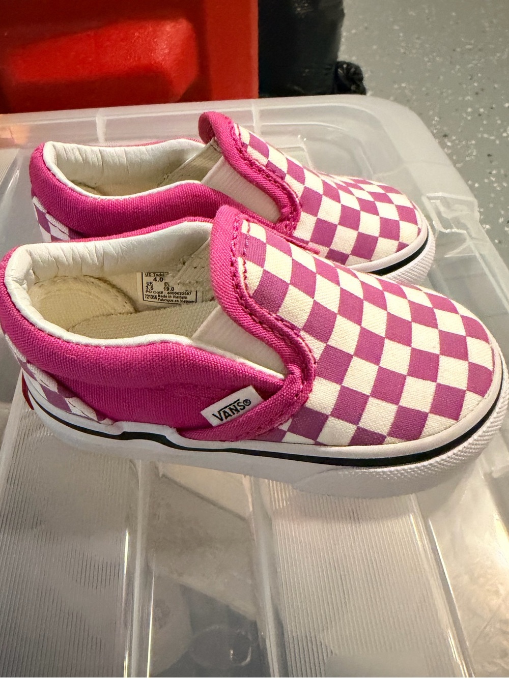Vans Kids Slip-On Checkerboard Sneakers - Pink & White